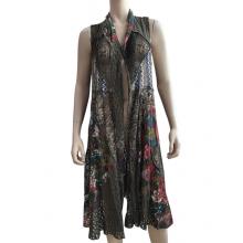 Women Multi Patchwork Long Open Front Vest Cardigan KBS2212