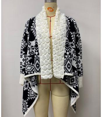 Women's  B/W Aztec Scarf Knit Open Front Sweater Cardigan (KF23408)