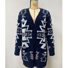 Women's Rainbow Aztec Blue Pocket Open Front Sweater Cardigan (KF23410)