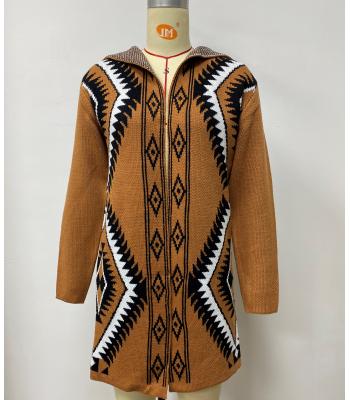 Women's Red Rock B/W Aztec Open Front Hooded Cardigan (KF23422)