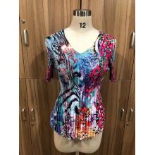 Women's  Multi Animal Print  V Neck Half SLV  Top KS23375