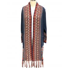 Women's Knitted Fringe Long Open Front Cardigan (KF2196)