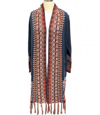 Women's Knitted Fringe Long Open Front Cardigan (KF2196)