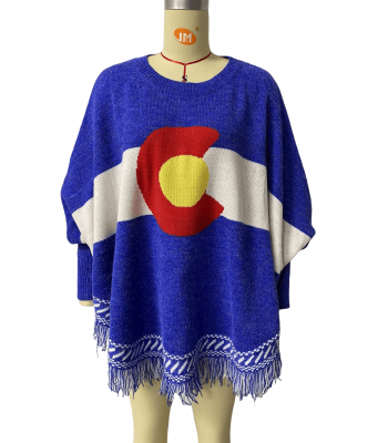 Colorado sleeve Fringe Poncho (KF2296)