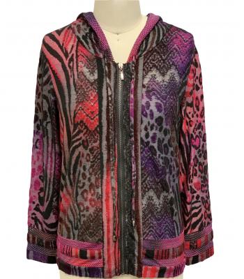 Women's Floral Zip Hooded Jacket (KV8206)