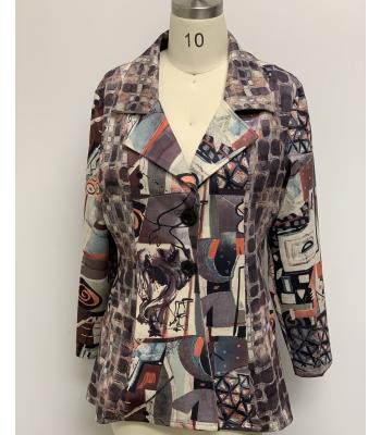 Women's Silver Floral Button Collar Pocket Jacket Wholesale RK1291