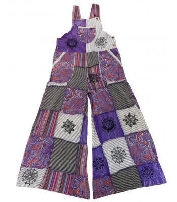Cotton Multi Purple Patchwork Mountain Jumpsuit Overall D1272 