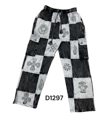 Cotton Stonewash Multi Patch Block Print Black and White Rock Pant D1297 