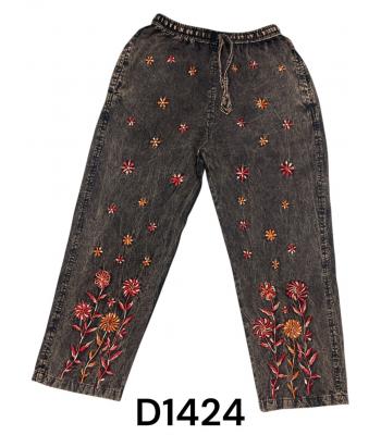 Cotton Black on Red Flower Embroidery Festive Pant D1424 
