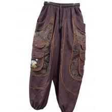 Cotton Boho Harem Baggy Silhouette Coffee Floral Embroidery Mushroom Pant D1426