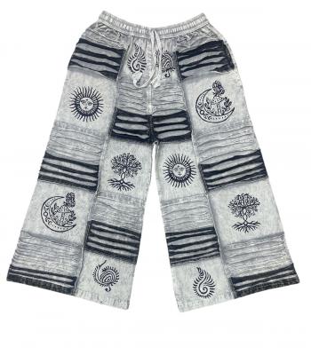 Cotton Grey Patchwork Razor Block Print Palazzo Pant D1461