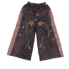 Cotton Artwork Flower Embroidery Wide Leg Pant D1478