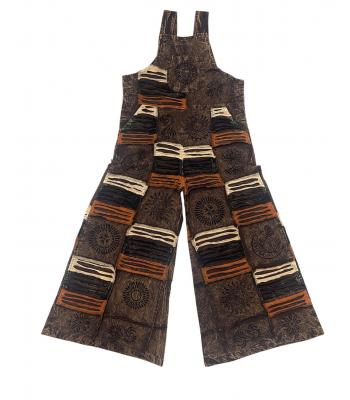 Cotton Brown Multi Razor Patchwork Block Print Festival Overall  D1483