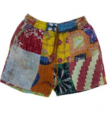 Cotton Multi Color Patchwork Kantha Shorts D1500