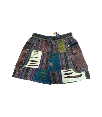 Cotton Multi Color Patchwork Razor Boho Short D1600