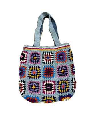 Cotton Crochet Square Pattern Blue Tote  Bag  DT25812B