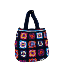 Cotton Multi Color Patchwork Hand  Crochet  Square Pattern Tote Bag DT25812BL