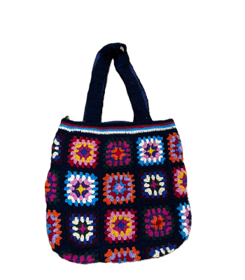 Cotton Multi Color Patchwork Hand Crochet Square Pattern Tote Bag DT25812BL