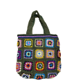 Cotton  Crochet  Square Pattern Green Tote  Bag DT25812G