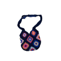 Cotton Crochet Diamond Square Pattern Black Shoulder Bag DT25814
