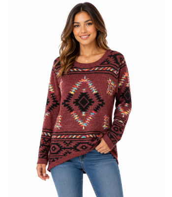 Boho Geometric Aztec Sweater Top (KF2219)