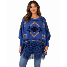 Round Neck Fringe Sleeve Poncho (KF2293)