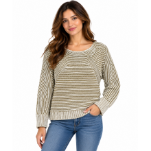 Women Knit  Round Neck Beige Top KF23401Y