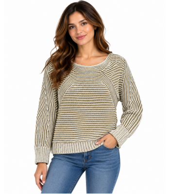 Women Knit  Round Neck Beige Top KF23401Y
