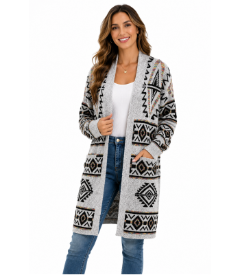 Women's Open Front Aztec  Sweater Cardigan KF23404