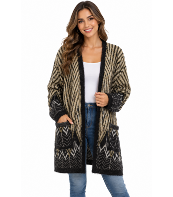 Women's Open Front Jungle Aztec Sweater Cardigan (KF23407)