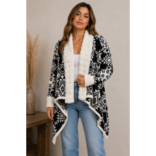 Women's  B/W Aztec Scarf Knit Open Front Sweater Cardigan (KF23408)