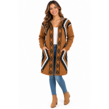 Women's Red Rock B/W Aztec Open Front Hooded Cardigan  KF23422