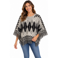 Women's Round Neck Sleeve Diamond Round Neck Poncho KF23430