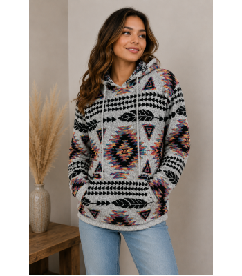 Women's Mountain Multi Aztec Hooded Pullover (KF23433)