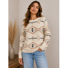 Women's  Multi Aztec Round Neck   Soft Top KF23977
