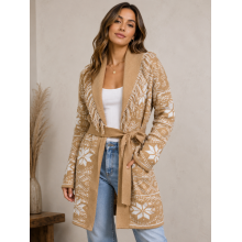 Women's   Snowflake  V neck Fringe  rope  open front  sweater cardigan KF24919