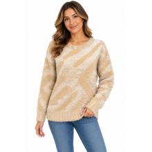 Women's Super Soft  Round Neck Beige  Sweater Top KF24939