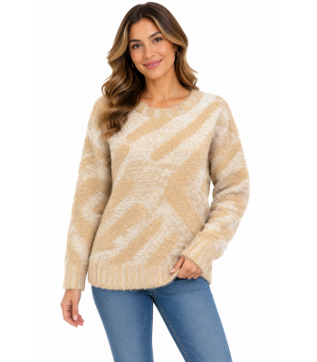 Women's Super Soft  Round Neck Beige  Sweater Top KF24939