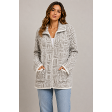 Women White Beige Super Soft Hoodie Zip Sweater Jacket KF25669