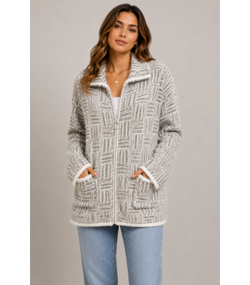 Women White Beige Super Soft Hoodie Zip Sweater Jacket KF25669
