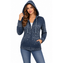 Super Soft Knit Navy Multi Zip Up Hood Jacket  KM23315 Navy