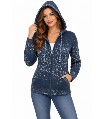 Super Soft Knit Navy Multi Zip Up Hood Jacket  KM23315 Navy
