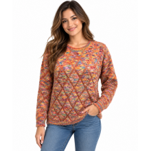 Women Gold Multi Red Round Neck Top KM25523