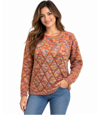 Women Gold Multi Red Round Neck Top KM25523