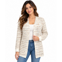 Women Soft Thread Artwork Open Front Sweater Cardigan KM25525