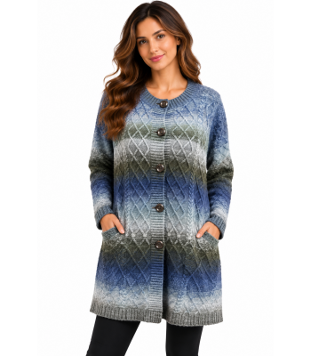 Women Knit Pocket Open Front Button Sweater  KN16048