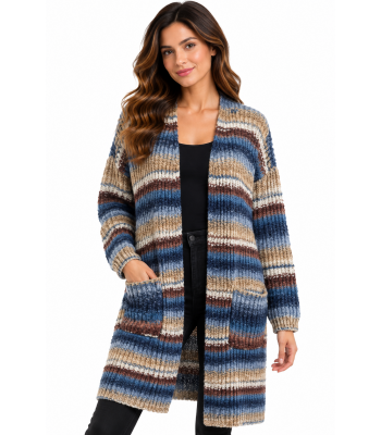 Women's Super Soft Denim Ombre Open Front  Sweater Cardigan (KN21183 )