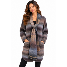 Women's Long Scarf  Tie Open Front Sweater Cardigan (KN22264)