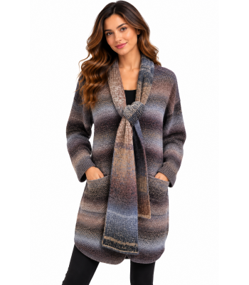 Women's Long Scarf  Tie Open Front Sweater Cardigan (KN22264)