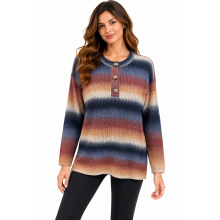 Women's Mustang Multi Knit Three Button up Pullover Sweater (KN23393)